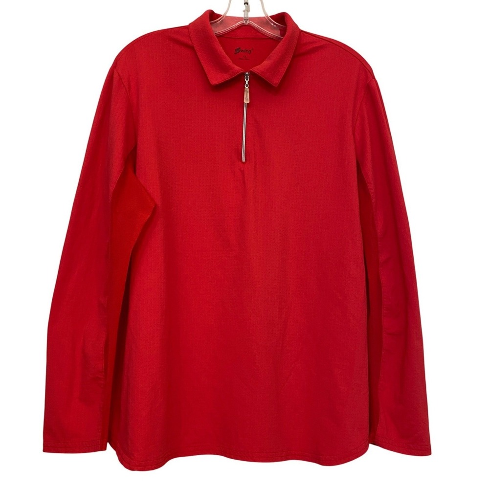 Swing Womens Crimson Red Quarter Zip Long Sleeve Golf Top Textured Plus 1X USA